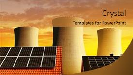  Presentation with nuclear energy - Presentation enhanced with the background cooling tower background and a gold colored foreground