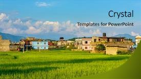  Presentation with rice fields - Amazing PPT theme having the background pokhara nepal backdrop and a light blue colored foreground