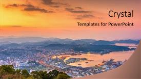  Presentation with city japan - Slide deck featuring the bay at dawn background and a coral colored foreground