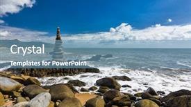  Presentation with stacked rocks - Slide set enhanced with the beach between cairns background and a teal colored foreground