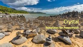  Presentation with stacked rocks - Presentation design with the beach between cairns background and a tawny brown colored foreground