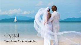  Presentation with beach wedding - Colorful presentation design enhanced with the beach in wedding backdrop and a light blue colored foreground