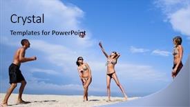  Presentation with beach volleyball - Amazing PPT layouts having the beach playing volleyball backdrop and a light blue colored foreground