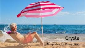  Presentation with honolulu senior on a beach - Slide deck featuring the beach under parasol background and a coral colored foreground