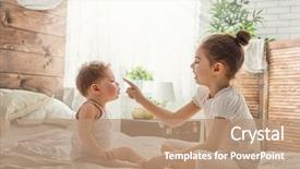  Presentation with two cute sisters playing - PPT theme featuring the bed loving sisters background and a coral colored foreground