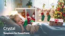  Presentation with happy holiday - Slide deck featuring the bed near tree background and a ocean colored foreground