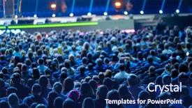  Presentation with audience - Colorful PPT theme enhanced with the business conference back backdrop and a navy blue colored foreground