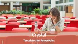 Presentation with sad lonely student sitting - Beautiful slide deck featuring the cafeteria with food backdrop and a coral colored foreground