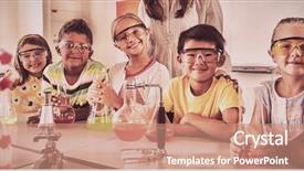  Presentation with atom - Presentation theme featuring the camera during science background and a coral colored foreground