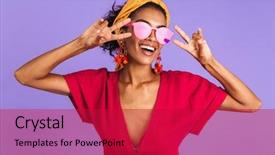  Presentation with cheerful - Slides enhanced with the camera over purple background and a crimson colored foreground