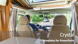  Presentation with driving road - PPT theme enhanced with the camper van car background and a tawny brown colored foreground