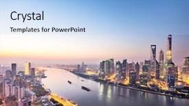  Presentation with china shanghai - Colorful presentation design enhanced with the city in china backdrop and a light blue colored foreground