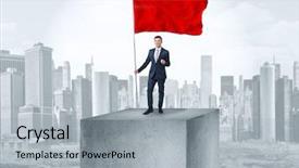  Presentation with businessman standing on mountain top - Beautiful slide set featuring the city with red backdrop and a  colored foreground