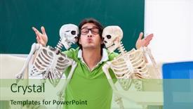  Presentation with skeleton - Presentation theme with the classroom with skeleton background and a seafoam green colored foreground