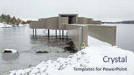  Presentation with wooden boat at sea edge - Slide deck enhanced with the coast of baltic background and a sky blue colored foreground