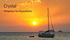  Presentation with sailboat - PPT theme enhanced with the coast of ibiza background and a gold colored foreground
