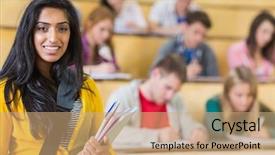  Presentation with lecture hall - Amazing presentation theme having the college lecture hall backdrop and a coral colored foreground