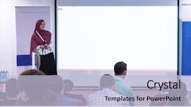  Presentation with audience - Colorful presentation theme enhanced with the conference hall entrepreneurship backdrop and a light blue colored foreground