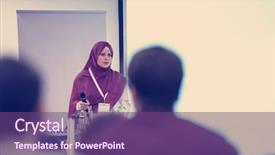  Presentation with audience - Presentation theme featuring the conference hall entrepreneurship background and a violet colored foreground