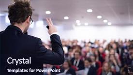  Presentation with audience - Slide set having the conference hall entrepreneurship background and a wine colored foreground