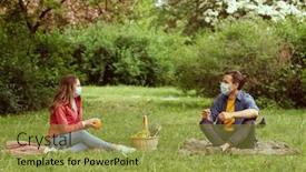  Presentation with social distancing - Slide set featuring the-coronavirus-lockdown-crisis-friendship background and a gold colored foreground