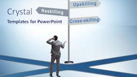  Presentation with crossroads - Slide deck having the-crossroads-choosing-between-up background and a sky blue colored foreground