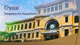  Presentation with vietnam - PPT theme featuring the downtown ho chi background and a light blue colored foreground