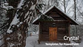  Presentation with antique house - Slide deck featuring antique wooden distillery house retro background and a tawny brown colored foreground