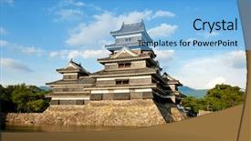  Presentation with japan castle - Presentation having feudalism - beautiful medieval castle matsumoto background and a light blue colored foreground