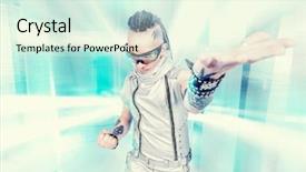  Presentation with high technology - Beautiful slide deck featuring the eccentric futuristic man backdrop and a soft green colored foreground