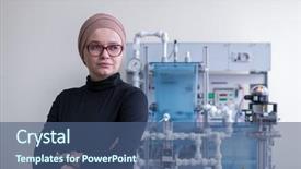  Presentation with electrical technology - Colorful theme enhanced with electrical study - portrait of a young female backdrop and a ocean colored foreground