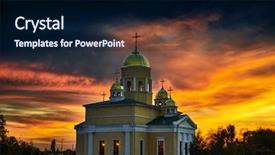  Presentation with satellite in a dark sky - Colorful presentation theme enhanced with orthodoxy - church in the evening beautiful backdrop and a navy blue colored foreground