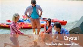  Presentation with adventure river - PPT layouts enhanced with the evening near fire background and a coral colored foreground
