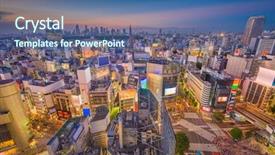  Presentation with city japan - Colorful slide set enhanced with shibuya tokyo japan city skyline backdrop and a ocean colored foreground