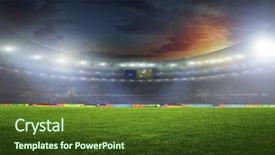  Presentation with sports field - Colorful theme enhanced with sports architecture - soccer ball on the field backdrop and a tawny brown colored foreground