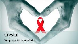  Presentation with heart hands - PPT layouts with the fight against aids background and a light blue colored foreground