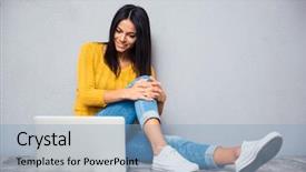  Presentation with smiling paramedic sitting in ambulance - Beautiful PPT theme featuring the floor with lap backdrop and a  colored foreground