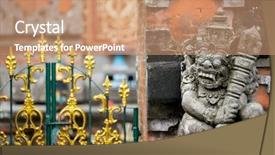  Presentation with bali statue - Beautiful presentation design featuring traditional guard demon statue carved backdrop and a coral colored foreground