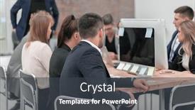  Presentation with business office desk - Slide deck enhanced with the-glass-business-man-sitting background and a dark gray colored foreground