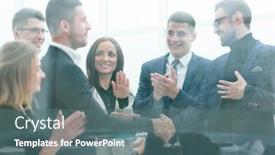  Presentation with glass - PPT theme enhanced with the-glass-business-people-meet background and a  colored foreground