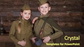  Presentation with patriotic military - PPT theme having the great patriotic war background and a tawny brown colored foreground