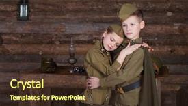  Presentation with patriotic military - Cool new PPT theme with the great patriotic war backdrop and a tawny brown colored foreground