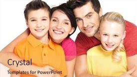  Presentation with family photo - Presentation theme with the happy young family background and a yellow colored foreground