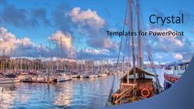  Presentation with boats - Beautiful slides featuring the harbor of barcelona backdrop and a teal colored foreground