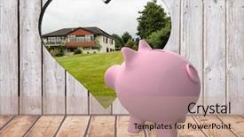  Presentation with piggy bank is evil - Slide deck consisting of black green architectural elements - pink piggy bank looking background and a coral colored foreground