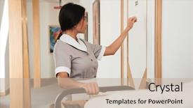  Presentation with hotel housekeeping - Slides consisting of the hotel room door background and a mint green colored foreground