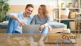  Presentation with young happy couple - Slide set enhanced with the journey young people background and a coral colored foreground