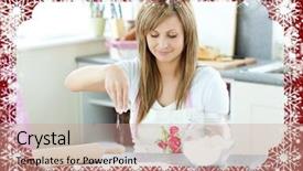  Presentation with cake - Beautiful slide deck featuring the kitchen against snow backdrop and a coral colored foreground