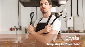  Presentation with cook chef - Slides enhanced with the kitchen holding ladle background and a coral colored foreground