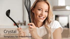  Presentation with cook chef - PPT layouts featuring the kitchen holding ladle background and a coral colored foreground